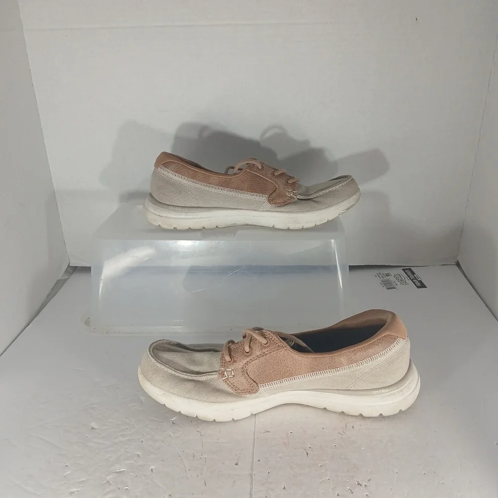 Skechers On-The-Go Boat Shoes 6.5 Tan Brown 136451 Coastal Nautical Loafers